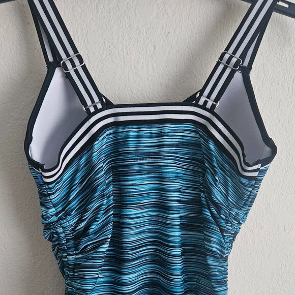Free Country NWOT Black Striped Tankini Swimsuit Top Adjustable Strap Sides M - Picture 3 of 5